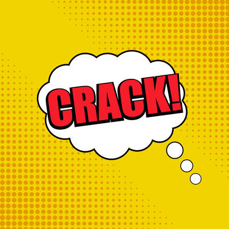 Comic book page template with red Crack wording white speech bubble halftone effects on yellow background. Vector illustrationのイラスト素材