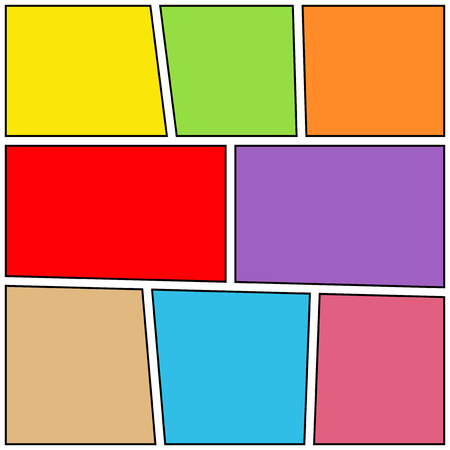 Comic book blank composition with colorful empty frames. Vector illustrationのイラスト素材