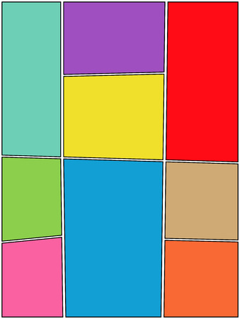 Comic book page vertical template with colorful blank frames in manga style. Vector illustrationのイラスト素材