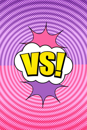 Comic VS vertical bright template with speech bubbles purple and pink sides circles halftone effects. Vector illustrationのイラスト素材