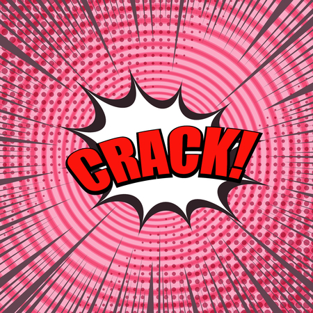 Comic page light template with red Crack wording white speech bubble circles rays and halftone effects. Vector illustrationのイラスト素材