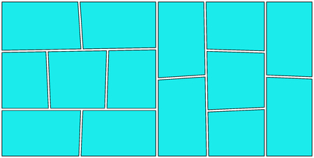 Comic blank composition with frames of different shapes in turquoise color. Vector illustrationのイラスト素材