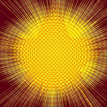 Comic book page yellow burst background with halftone star shape circles and rays humor effects. Vector illustrationのイラスト素材
