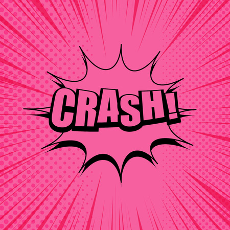 Comic trendy monotone concept with Crash wording speech bubble rays and halftone effects in pink color. Vector illustrationのイラスト素材