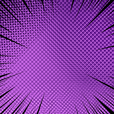 Comic abstract purple elegant background with black rays and halftone effects. Vector illustrationのイラスト素材