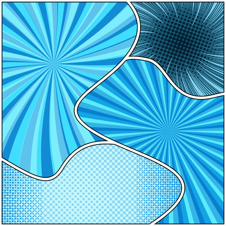 Comic abstract elegant background with halftone radial rays humor effects in blue colors. Vector illustrationのイラスト素材
