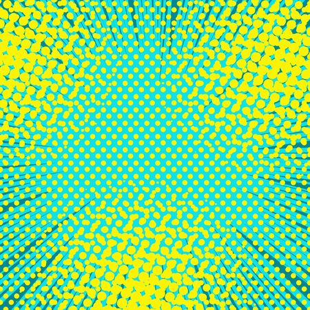 Comic abstract light concept with rays dotted and halftone effects in yellow and turquoise colors. Vector illustrationのイラスト素材