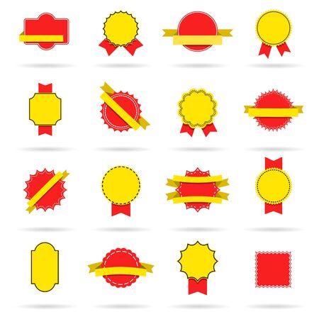 Vintage badges and labels collection with ribbons in yellow and red colors. Vector illustrationのイラスト素材