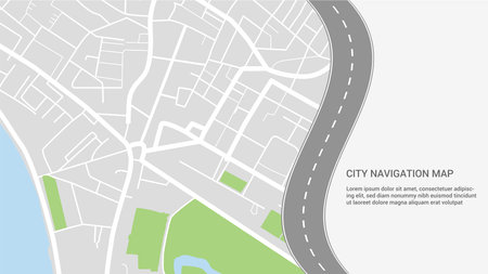 City navigation colorful concept with curved road navigational map and place for text. Vector illustrationのイラスト素材