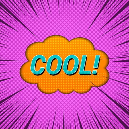 Comic light elegant dynamic concept with Cool wording orange speech bubble shape halftone and rays effects. Vector illustrationのイラスト素材