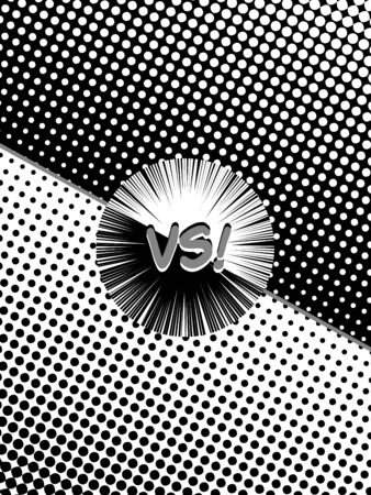Comic rivalry vertical concept with black and white sides VS wording halftone and rays effects. Vector illustrationのイラスト素材