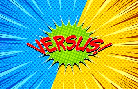 Comic duel dynamic concept with Versus wording green speech bubble speed lines and halftone effects. Vector illustrationのイラスト素材