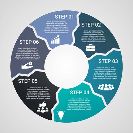 Circle infographic concept with text six steps and business icons. Vector illustrationのイラスト素材