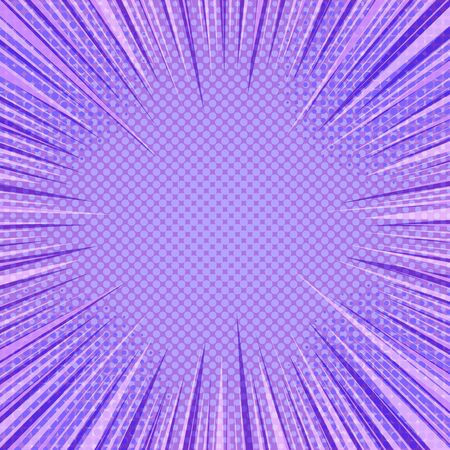 Comic abstract purple background with speed rays and halftone effects. Vector illustrationのイラスト素材