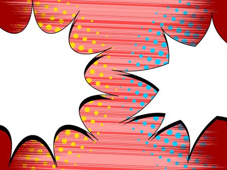 Comic rivalry concept with white speech bubbles opposite each others yellow and blue halftone effects on red rays and striped background. Vector illustrationのイラスト素材