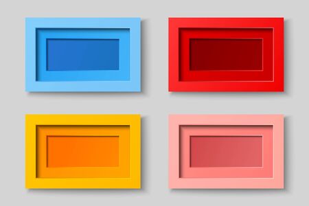 Realistic blank frames collection in red pink blue yellow colors on gray background. Isolated vector illustrationのイラスト素材