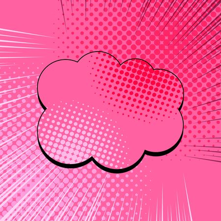 Comic pink explosive concept with speech bubble halftone and rays effects. Vector illustrationのイラスト素材