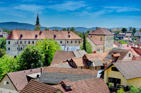 Metlika, Bela Krajina, Slovenia - August 17, 2017: Townscape, view from north.のeditorial素材