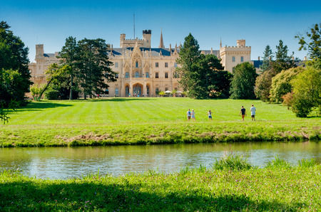 Lednice, South Moravian province, Czech Republic - August 28, 2016: Lednice Palace, former Liechtenstein summer residence, Lednice-Valtice Area.のeditorial素材