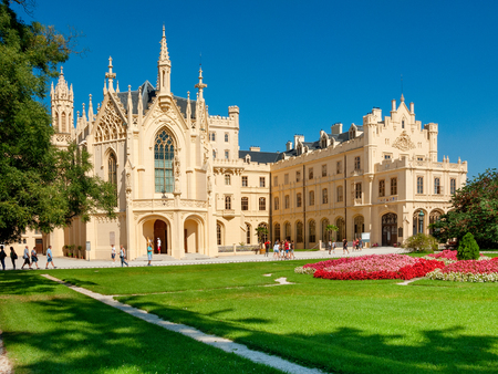 Lednice, South Moravian province, Czech Republic - August 28, 2016: Lednice Palace, former Liechtenstein summer residence, Lednice-Valtice Area.のeditorial素材