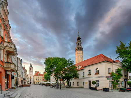 Zielona Gora (ger. Gunberg in Schlesien), Lubusz province, Poland - May 28, 2016. Old marketplace and town hall.のeditorial素材