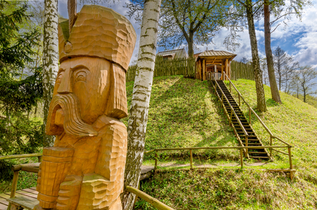 Mrowki, Greater Poland province, Poland - May 3, 2017. Motte-en-bailey castle reconstruction, near Mowki village.のeditorial素材