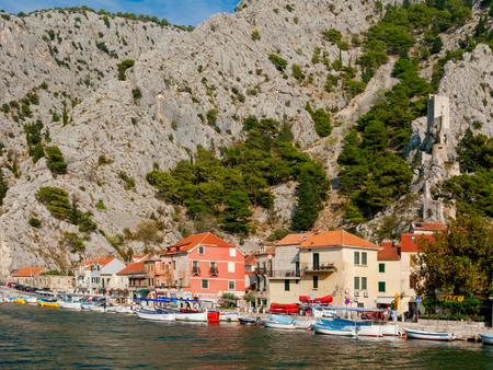 Omis, Split-Dalmatia county, Croatia - August 22, 2016: Cetina riverbank, Mirabella fortress.のeditorial素材