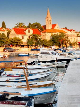 Sumartin, Split-Dalmatia county, Croatia - August 20, 2016. Sumartin town on Island Brac, Dalmatia.のeditorial素材