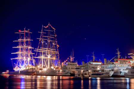 Gdynia, pomerania province / Poland - July 5, 2009: Sailing ships gala night in the harbor.
