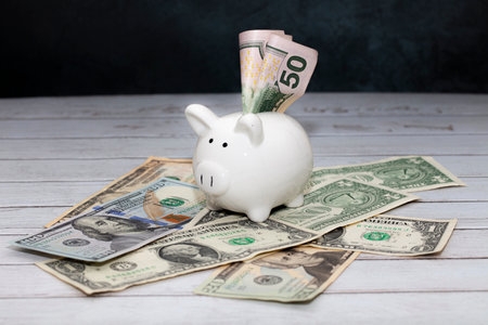 piggy bank with us dollarsの写真素材