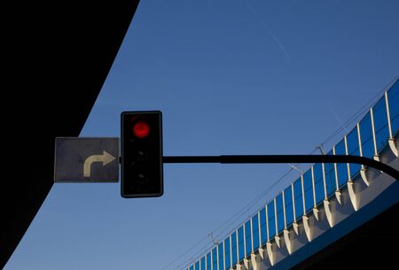 A fragment of a railway overpass in the rays of the sun.の写真素材