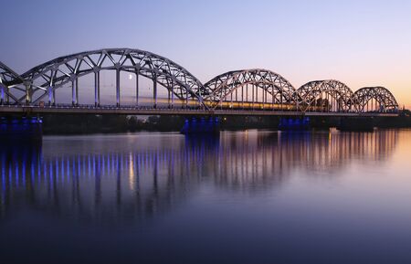 bridge over the river at eveningの写真素材
