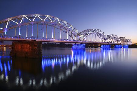 bridge over the river at eveningの写真素材