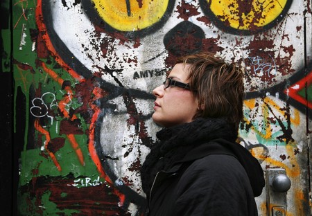 girl and graffitiの写真素材