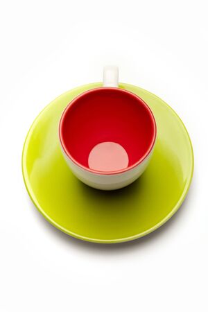 cup and saucer on white backgroundの写真素材