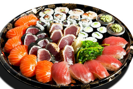 sushi on the black plateの写真素材