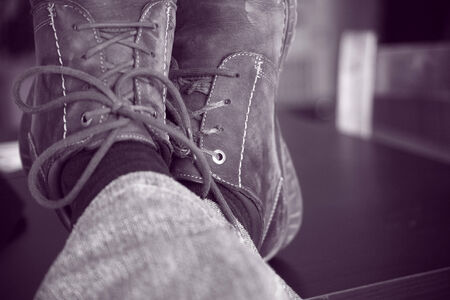 monochromatic purple shoes, artistic interpretationの写真素材
