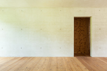 new apartment in cement and wood, concrete wall
