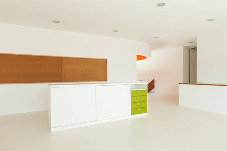 new architecture, interior, elementary school, large hallの写真素材