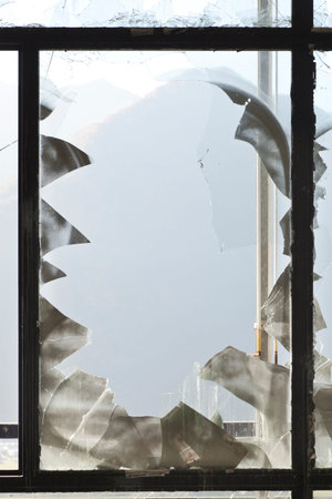 abandoned building, window, broken glass