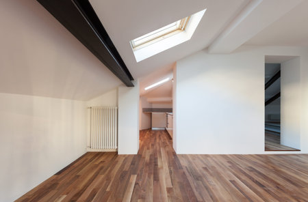 Interior nice loft, wall white, parquet floor