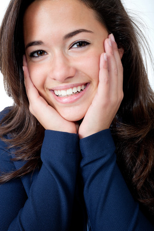 portrait of cute woman, isolated on white の写真素材