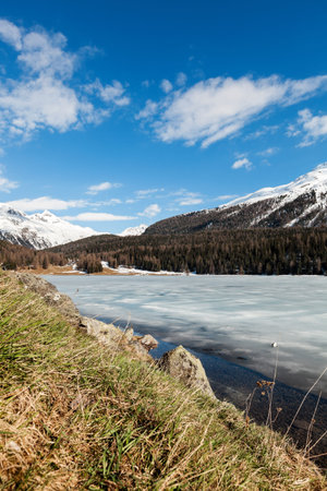 beautiful mountain landscape, lake ice