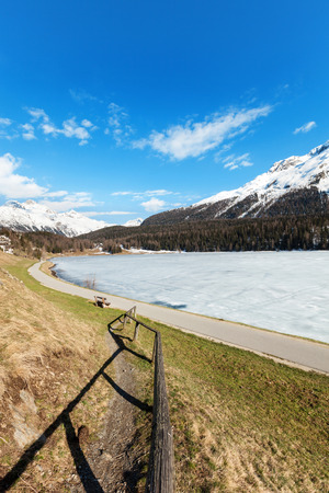 beautiful mountain landscape, lake iceの写真素材