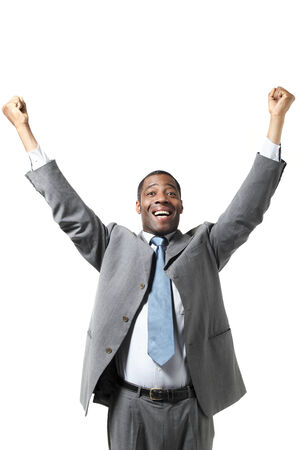 Exulting businessman over white の写真素材