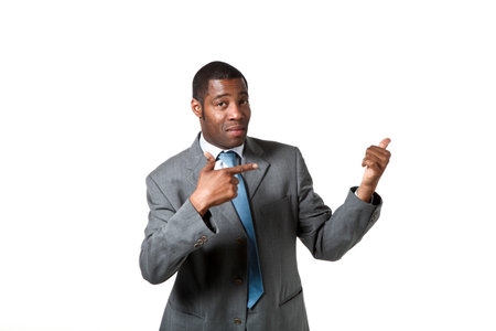 portrait of black businessman with suit over white の写真素材