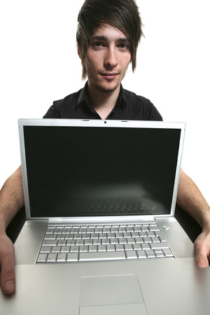 young man photo studio portrait, white backgroundの写真素材