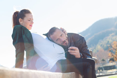 Beautiful forty couple expecting baby