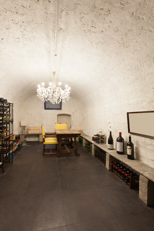 Wine cellar with wine bottle, interiorの写真素材