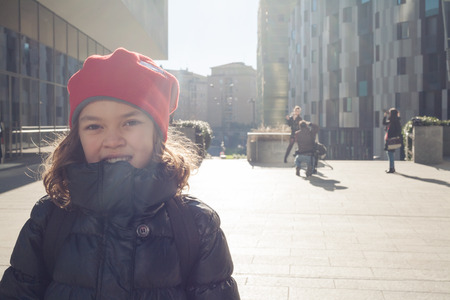 child tourist in Milanの写真素材